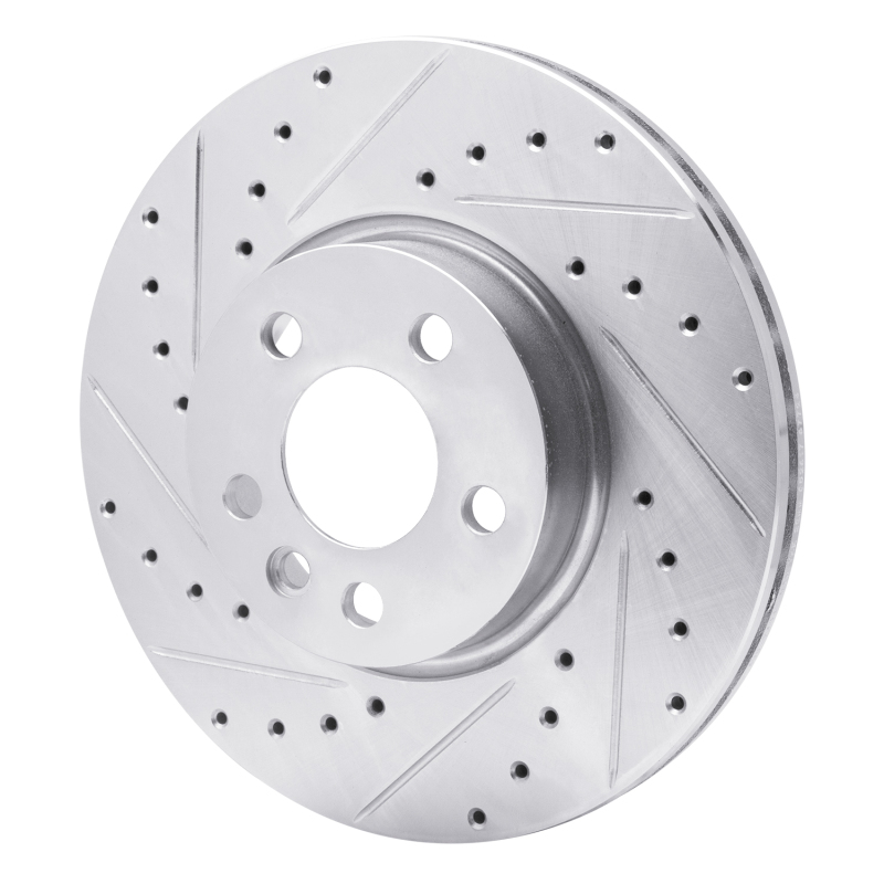 Volkswagen EuroVan Brake Rotor (1) - Front Left - R1 Concepts - Drilled & Slotted - Silver - `01-`03